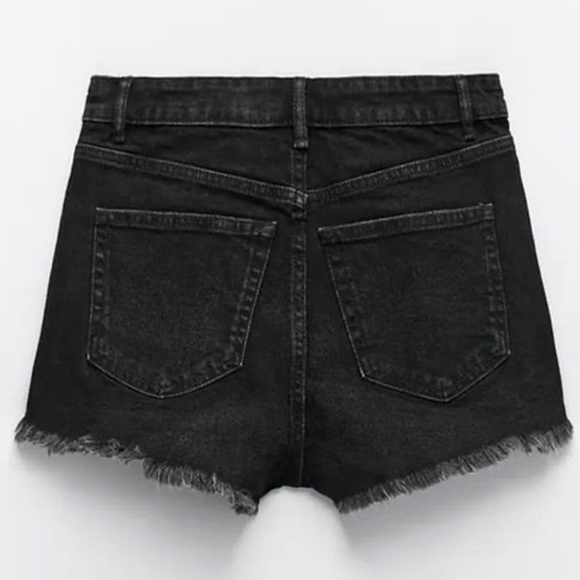 Zara Factory Distressed Shorts 5-Pocket Denim Dungaree Black High-Rise Branded - Picture 8 of 12